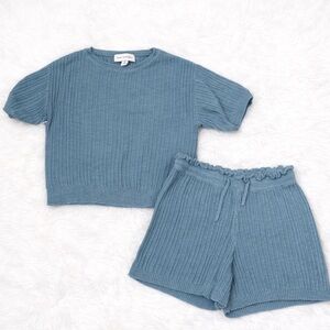 Free Assembly Ribbed Knit Lounge Set Blue Green Teal Size M 7/8 Girls Top Short